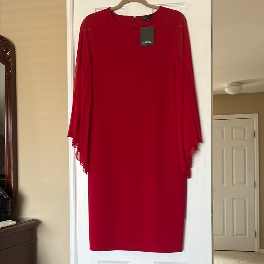 MARINA Elegant Red Long Sleeve Dress